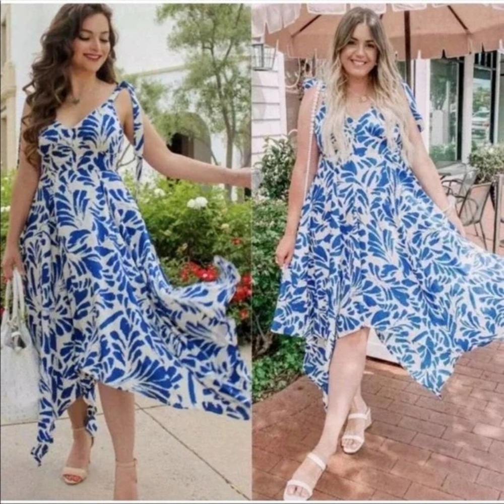 Alexis for Target NWT blue asymmetric botanical print tie strap dress